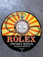 24686 Reclamebord Rolex Pocket Watch Emaille, Verzamelen, Ophalen