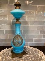 Antieke blauw opaline olielamp (020625c), Antiek en Kunst, Ophalen of Verzenden