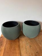 2x bloempot ribbel groen, Ophalen, Kunststof, Gebruikt, Rond