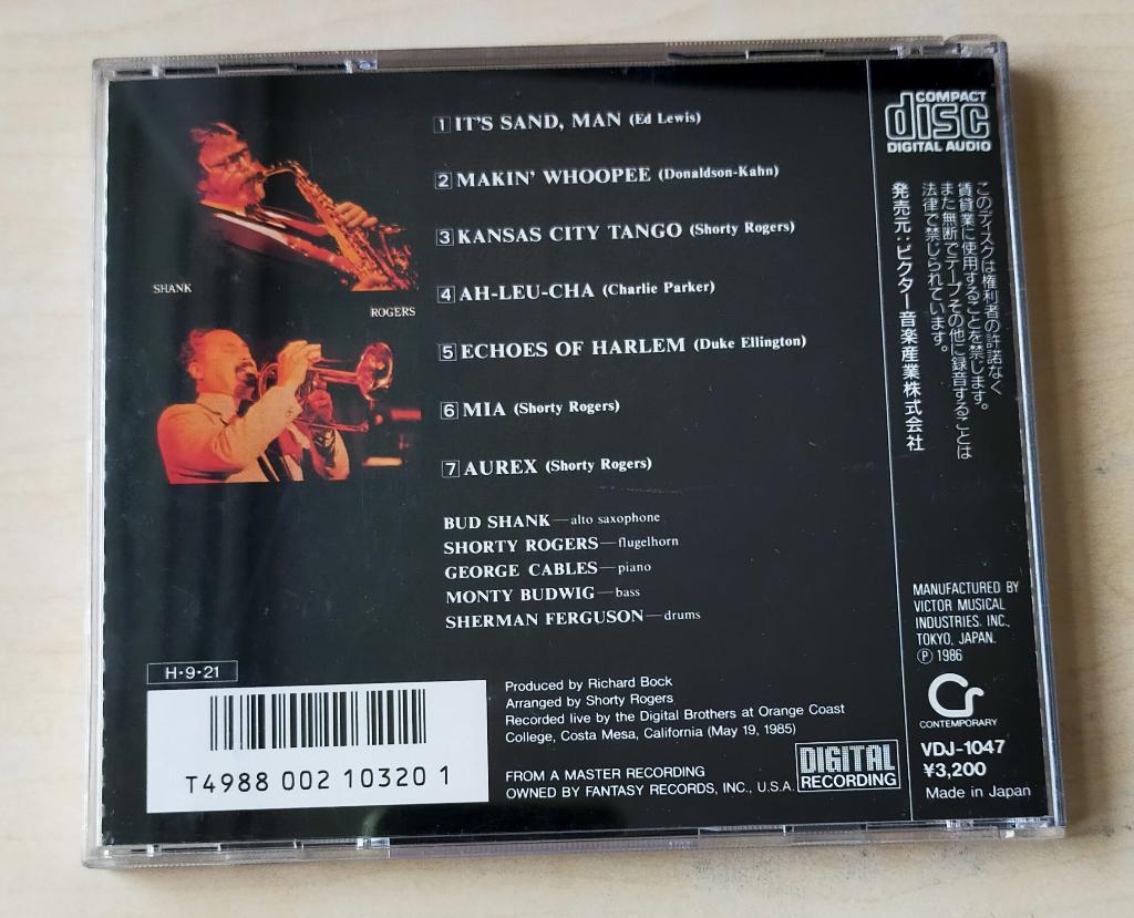 Bud Shank / Shorty Rogers - California Concert CD 1986 Japan, Ophalen of Verzenden, 1980 tot heden, Gebruikt, Jazz