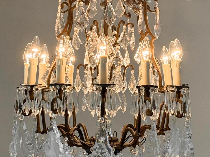 2 Prachtige identieke franse kroonluchters (12 lampen), Huis en Inrichting, Lampen | Kroonluchters, Zo goed als nieuw, Glas, Ophalen