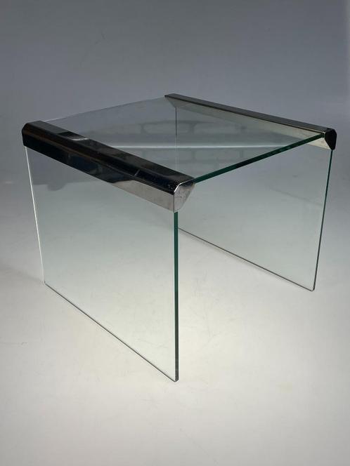Vintage Glazen Bijzettafel, Galotti & Radice, 1970'S Italië, Huis en Inrichting, Tafels | Bijzettafels, Gebruikt, Vierkant, Minder dan 45 cm