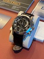 Seiko Premier Kinetic Chronograph Zwart Leer Ø42 mm, Seiko, Staal, Polshorloge, Ophalen of Verzenden