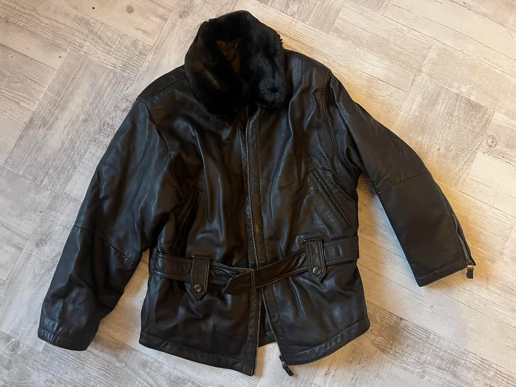 Bruine leren jas met afhaalbare ‘bond’kraag maat m, Kleding | Dames, Jassen | Winter, Ophalen of Verzenden, Zo goed als nieuw