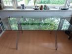 glazen eettafel met chroom onderstel, Huis en Inrichting, Tafels | Eettafels, Ophalen, Gebruikt, Design, 50 tot 100 cm
