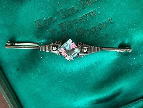 zilveren art deco brochette met rijnsteen, Antiek en Kunst, Antiek | Goud en Zilver, Zilver, Ophalen of Verzenden