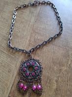 Bronskleurige grove schakelketting Swarovski en parels, Ophalen of Verzenden, Nieuw, Overige materialen, Met kristal