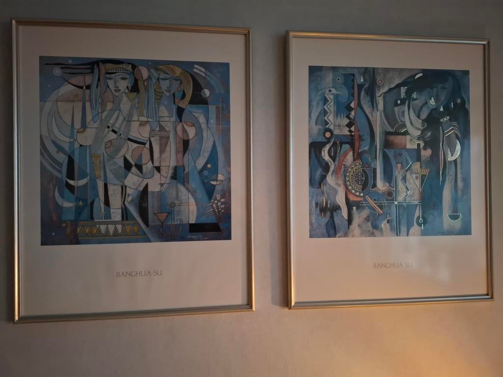 Twee ingelijste kunstwerken van Jianghua Su, Antiek en Kunst, Kunst | Schilderijen | Klassiek, Ophalen of Verzenden