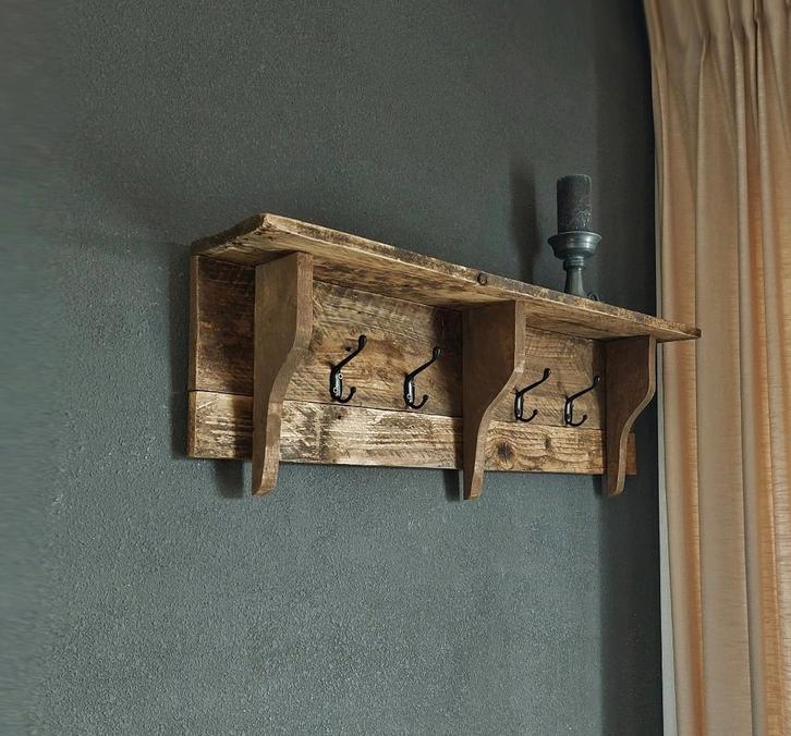 Regaal Kapstok Oud hout Stoer Sober Landelijk wonen, Huis en Inrichting, Woonaccessoires | Kapstokken, Nieuw, Wandkapstok, Minder dan 100 cm