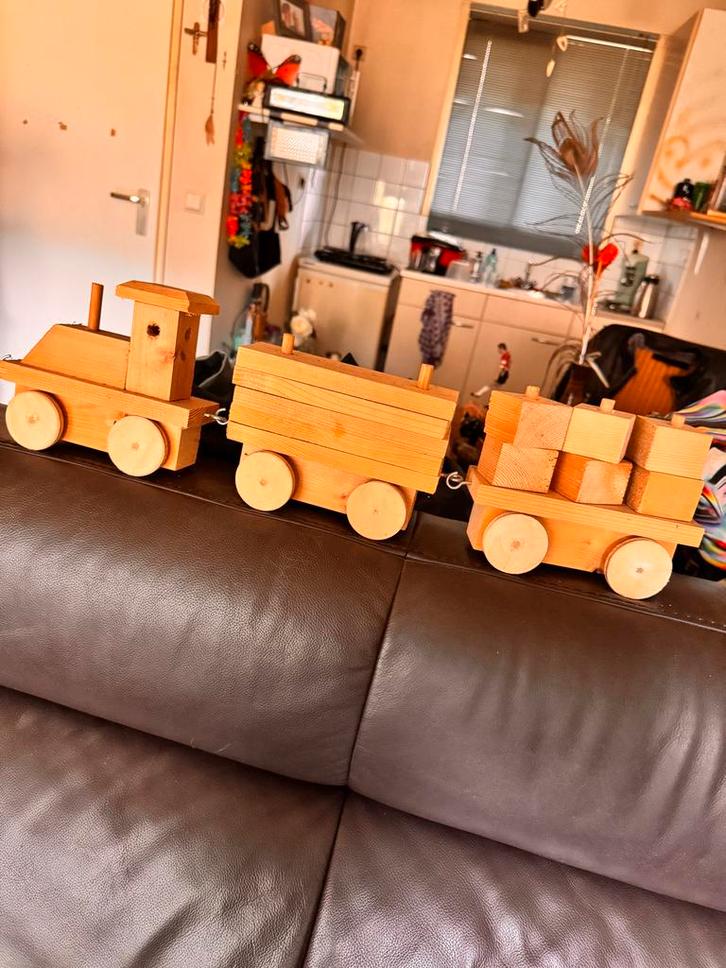 Houten Treintje met Blokjes, Antiek en Kunst, Antiek | Speelgoed, Ophalen of Verzenden