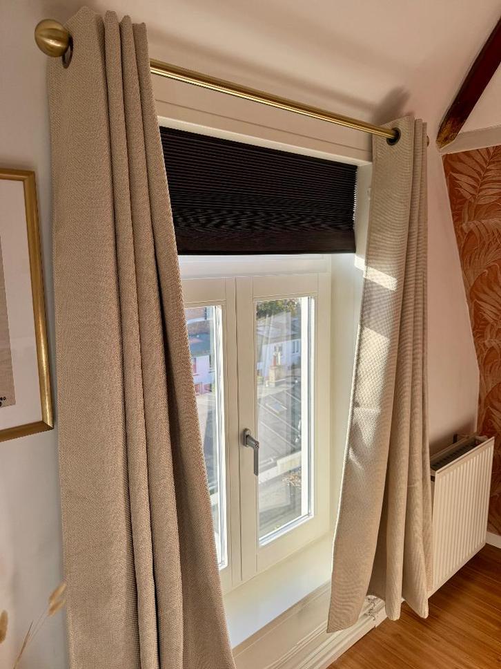 Gordijnen incl. verstelbare roede (2 sets), Huis en Inrichting, Stoffering | Gordijnen en Lamellen, Zo goed als nieuw, 150 tot 200 cm