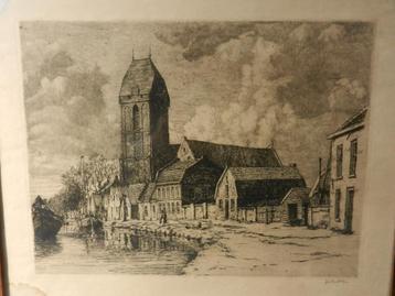Ets Kerk aan het water (Oudewater?) Joh. Hendriks  24,4x32,8 beschikbaar voor biedingen