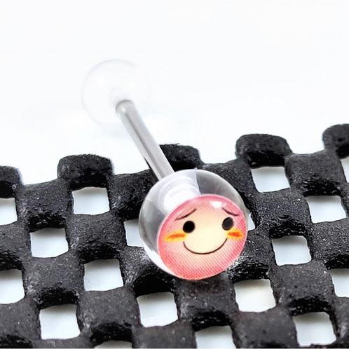 RVS Charmante Emoticon Tongpiercing Transparant Acryl, Sieraden, Tassen en Uiterlijk, Piercings, Nieuw, Tongpiercing, Staal, Verzenden