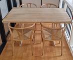 Deense eiken design eettafel met 4 wishbone (Y-) stoelen, Ophalen, Modern design, Gebruikt, Eikenhout