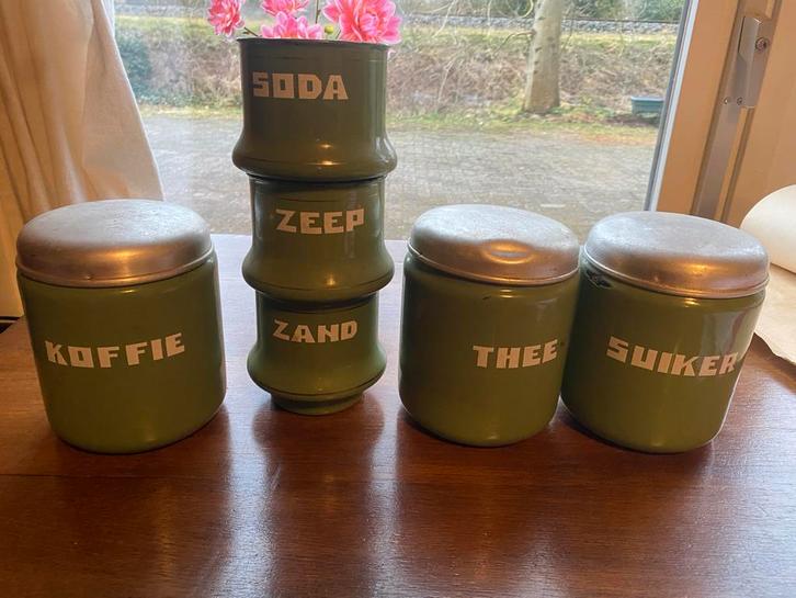 Ouderwetse Emaille Voorraadpotten Set, Huis en Inrichting, Keuken | Keukenbenodigdheden, Gebruikt, Ophalen of Verzenden