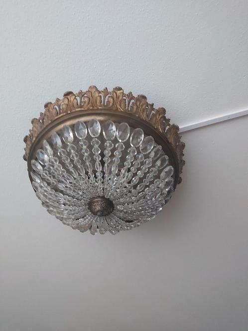 Antieke bronzen empire kristallen plafonnière, Huis en Inrichting, Lampen | Plafondlampen, Zo goed als nieuw, Ophalen of Verzenden