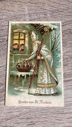 Oude ansichtkaart Groeten Sint Nicolaas Reliëf Sinterklaas, Verzamelen, Ophalen of Verzenden, Voor 1920, Ongelopen