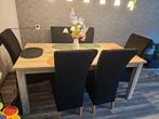 Eettafel 180x90 + 6 Stoelen met Zwarte Hoezen, Ophalen, Gebruikt, Modern, 4 tot 6 stoelen