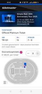 1 - 3 Platinum concert tickets for Simply Red on 12/11, Drie personen of meer, November