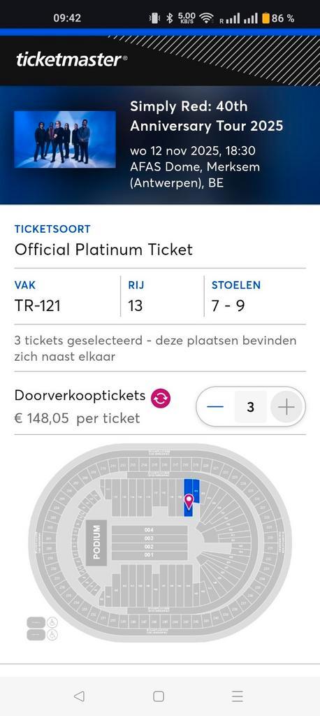 1 - 3 Platinum concert tickets for Simply Red on 12/11, Tickets en Kaartjes, Concerten | Pop, Drie personen of meer, November