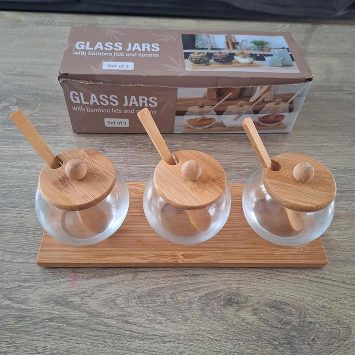 Glass jars set of 3, Huis en Inrichting, Woonaccessoires | Etagères, Nieuw, Ophalen of Verzenden