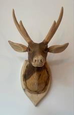 Handgemaakte houten hertenkop voor aan de wand - klein, Antiek en Kunst, Ophalen of Verzenden