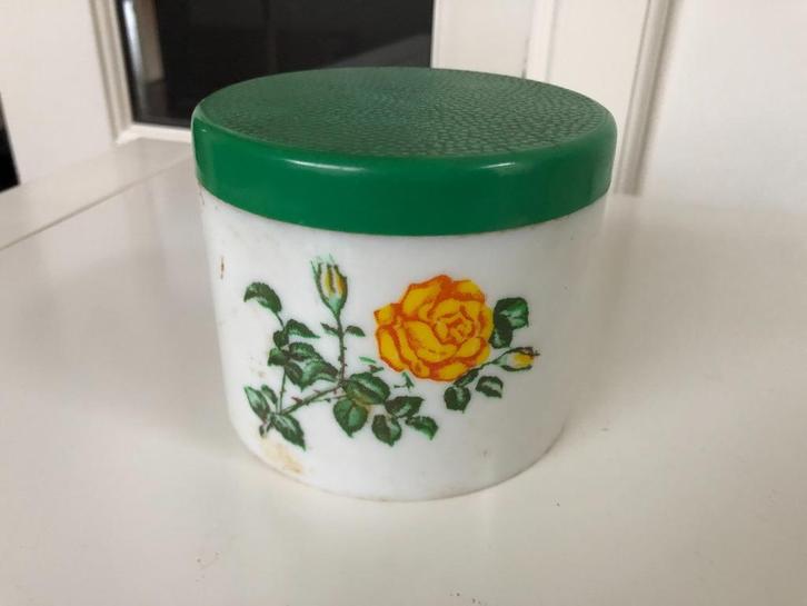 B026 Retro kunststof doosje pot met bloem motief, Huis en Inrichting, Keuken | Keukenbenodigdheden, Gebruikt, Ophalen of Verzenden