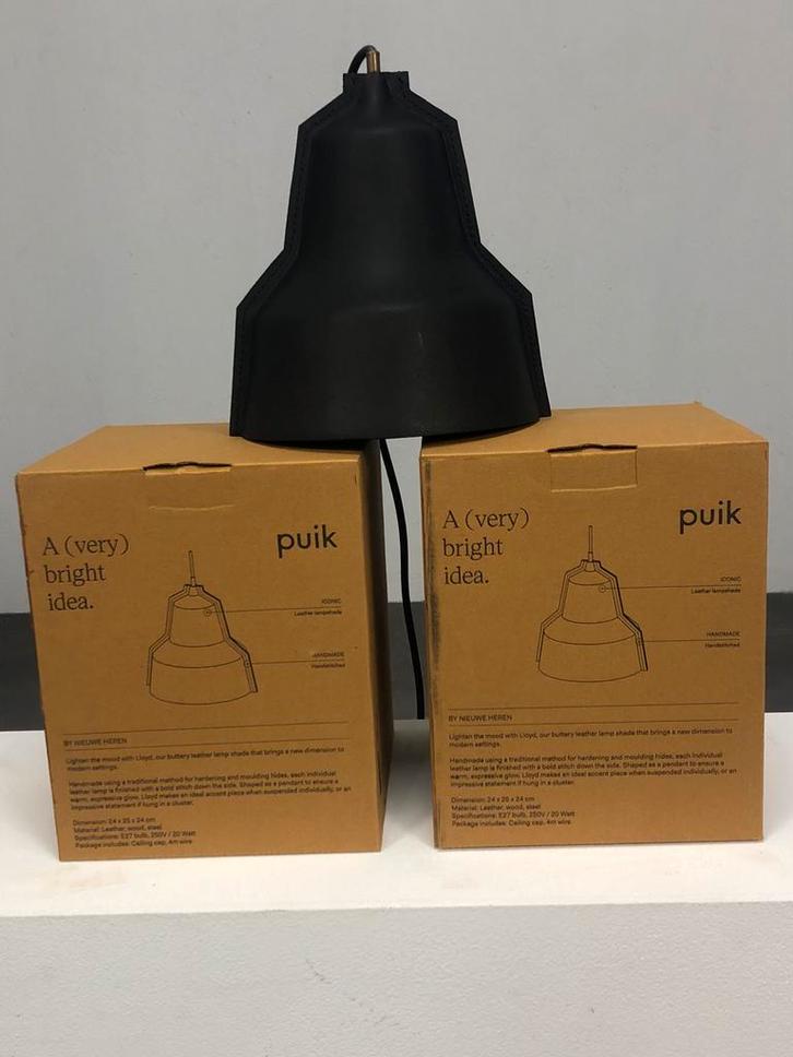 Lloyd zwart leren hanglamp 200,- by Nieuwe Heren for Puik, Huis en Inrichting, Lampen | Hanglampen, Zo goed als nieuw, Minder dan 50 cm