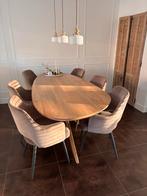 6 Karwei Puck eetkamerstoelen - Zo goed als nieuw!, Ophalen, Bruin, Zo goed als nieuw, Stof