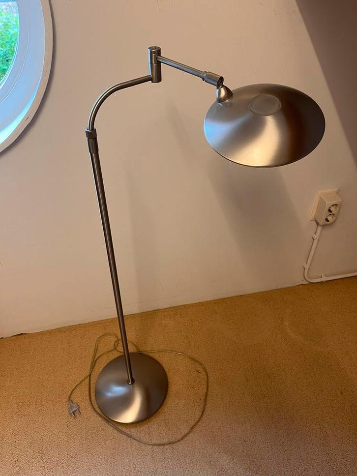 RVS Halogeen Leeslamp - Dimbaar & Draaibaar, Huis en Inrichting, Lampen | Vloerlampen, Gebruikt, 100 tot 150 cm, Metaal, Ophalen