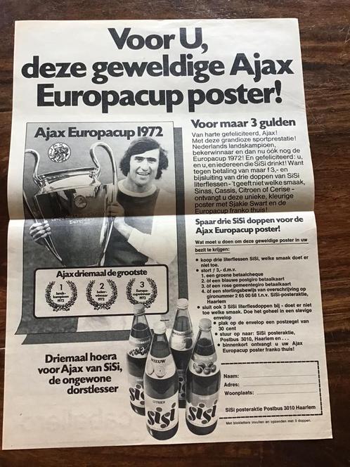 Voetbal reklame Sisi Ajax Europacup 1972 Sjaak Swart, Verzamelen, Sportartikelen en Voetbal, Gebruikt, Poster, Plaatje of Sticker