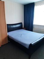 2 persoons donkerbruin leren Bed 1.60 x 2 m + spiraal bodems, Ophalen, Gebruikt, Bruin, Tweepersoons