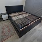 Ikea Malm zwart bedframe 160x200 + Leirsund lattenbodems, Ophalen, Zwart, Tweepersoons, Zo goed als nieuw