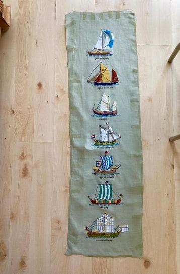 Borduurwerk, zijde, klassieke schepen, boot, schip, vintage beschikbaar voor biedingen