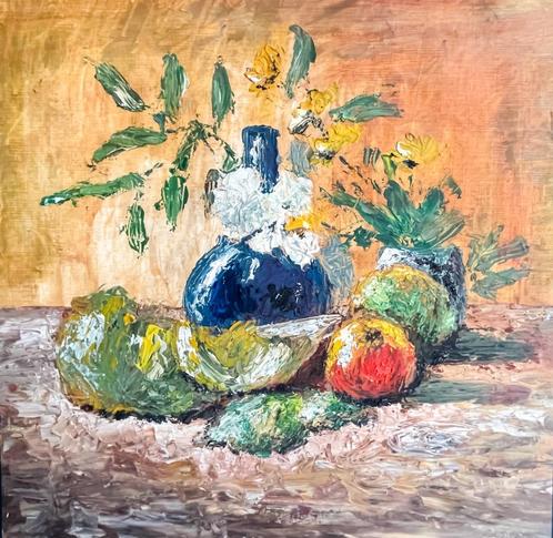 L. van Gorkom Sr. - Fruit met pot acrylverf op papier 65x65, Antiek en Kunst, Kunst | Schilderijen | Klassiek, Verzenden
