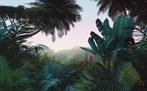 Botanisch behang Jungle Morning, tropisch bos, Muurdeco4kids, Verzenden, 10 tot 25 m², Oranje, Botanisch, jungle,