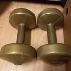 2 goudkleurige handgreep gewichten goudkleurig 2,3 kilo, Ophalen of Verzenden, Zo goed als nieuw, Dumbbell