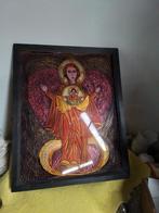 14426) kunst schilderij op glas  Maria met kind  43x34cm, Antiek en Kunst, Ophalen of Verzenden