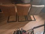 3 eetkamerstoelen, 1 taupe en 2 cognac, Huis en Inrichting, Stoelen, Ophalen, Gebruikt, Overige kleuren, Drie