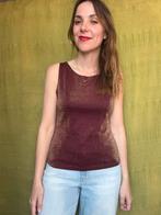 Vintage glitter top / tanktop - Bordeaux rood - 38/M, Maat 38/40 (M), Hippie galore, Ophalen of Verzenden, Vintage