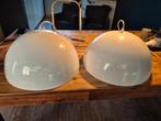 Twee witte hanglampen - diameter 40cm, Huis en Inrichting, Lampen | Hanglampen, Gebruikt, Ophalen of Verzenden, Metaal, Modern