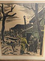 Houtsnede Franken, J. Pzn. Boer en Boerin in gesprek, Antiek en Kunst, Ophalen of Verzenden