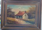 Schilderij Boerderij met Kippen, Mooie Lijst, Ophalen of Verzenden