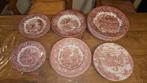 Rood-roze, vintage servies in Engelse stijl, Gebruikt, Ophalen of Verzenden, Bord(en), Overige stijlen