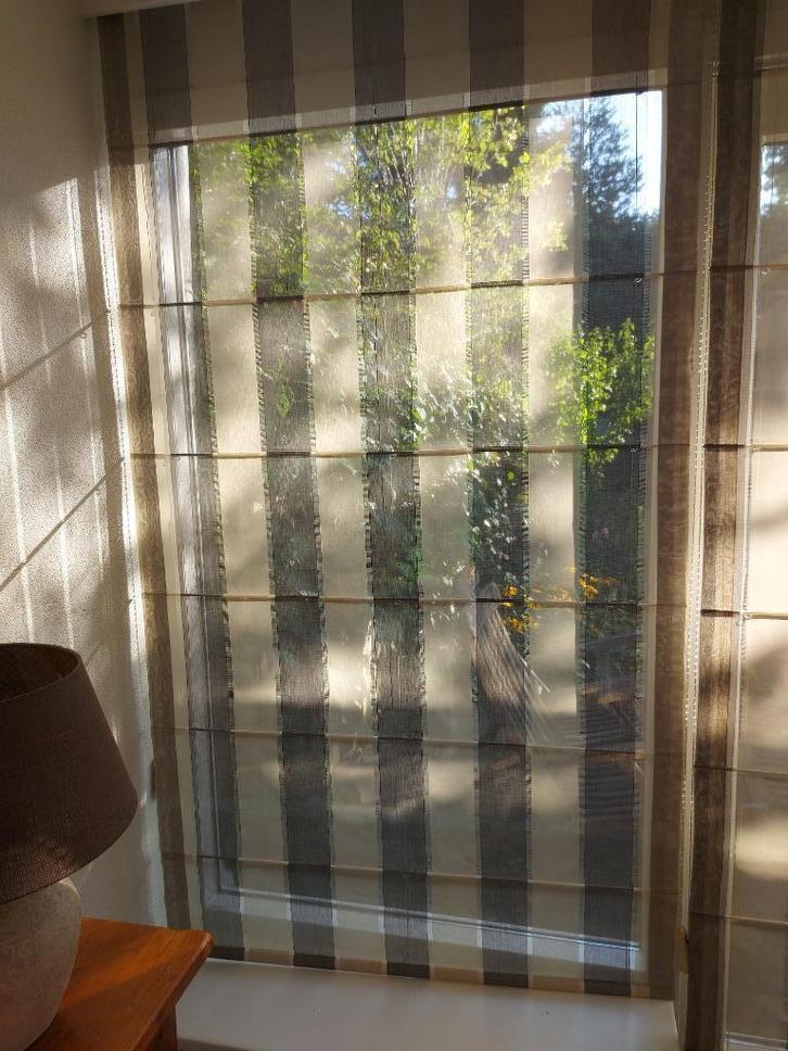 Vouwgordijn zwart/ecru-zand, Huis en Inrichting, Stoffering | Gordijnen en Lamellen, Gebruikt, 200 cm of meer, 200 cm of meer