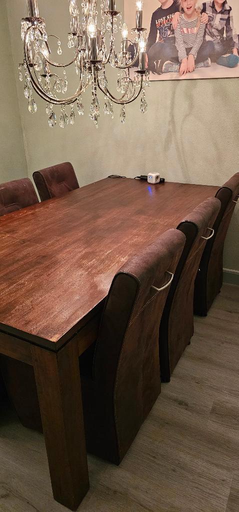 Massief zware eikenhouten Eettafel Kersenkleur met 6 stoelen, Huis en Inrichting, Tafels | Eettafels, Gebruikt, 50 tot 100 cm