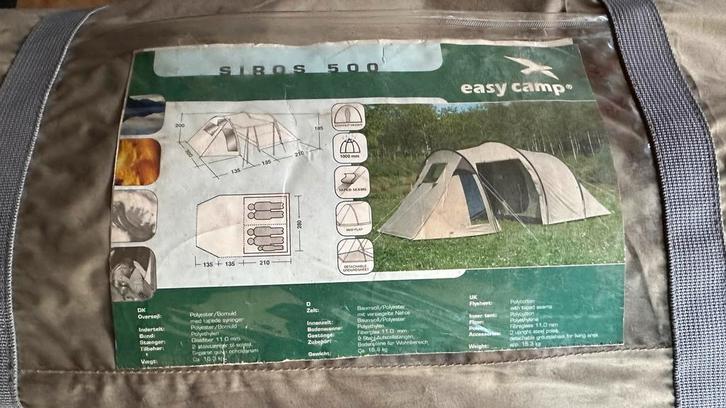 Easy Camp Siros 500 Tent - Ruime 5-persoons tent, Caravans en Kamperen, Tenten, tot en met 5, Zo goed als nieuw, Ophalen of Verzenden