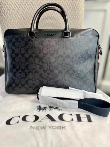 Coach Slim Briefcase Laptoptas In Signature Canvas Charcol beschikbaar voor biedingen