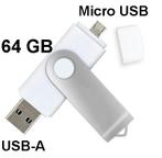 64GB USB stick met USB-A èn Micro-USB Adapter - Wit 20x65 mm, Computers en Software, USB Sticks, Ophalen of Verzenden, Nieuw, 64 GB