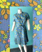Vintage originele jaren 70 jurk blauw gebloemd maat 38, Gedragen, Blauw, Knielengte, Maat 38/40 (M)